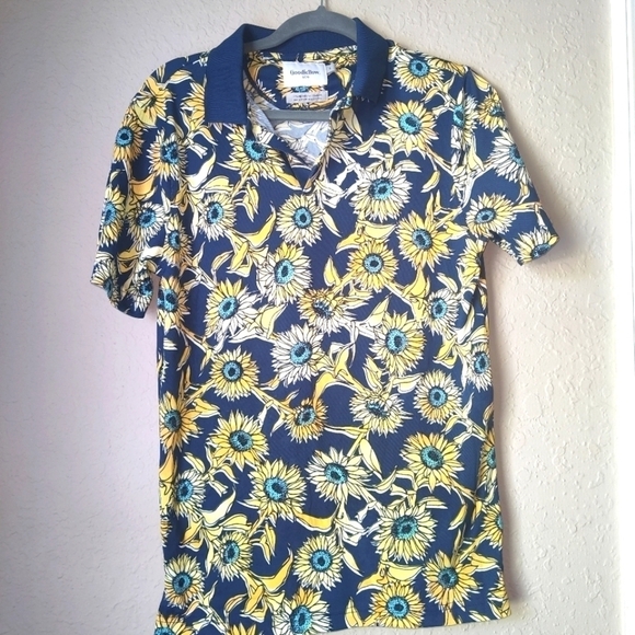 Goodfellow & Co Other - Goodfellow & Co Mens Navy/Sunflowers Standard Fit Short Sleeve Polo Shirt Size S